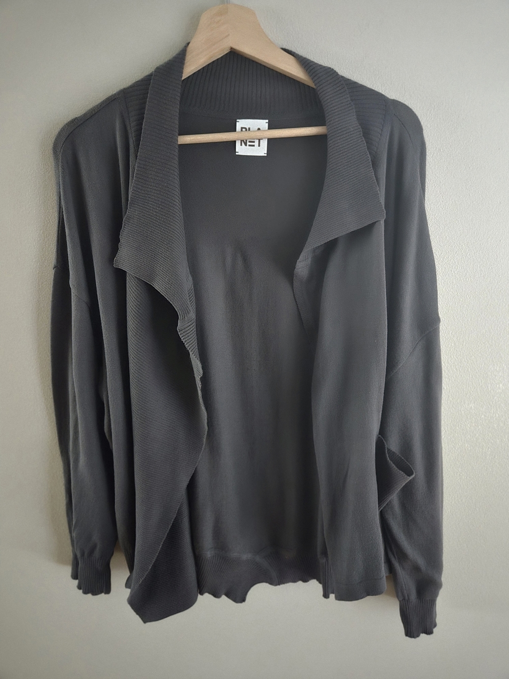 Planet By Lauren G Draped Open Front Cardigan Pocket Cotton Peru